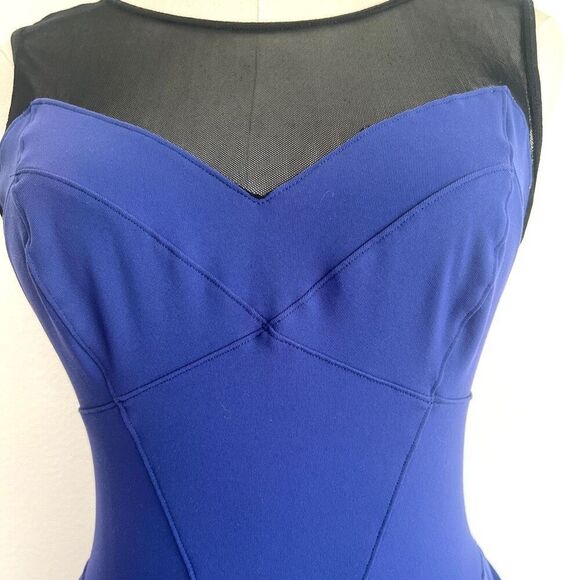 Bebe Blue Stretchy Bodycon Dress with Peplum and Mesh Size Medium - Picture 5 of 13